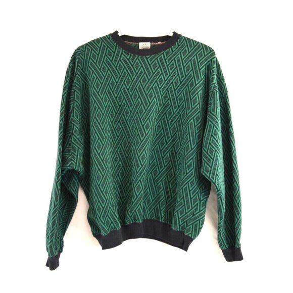 Flying Circus Long Sleeve Crew Neck Sweater Vtg Green Black Weave Unisex Batwing - Picture 1 of 6